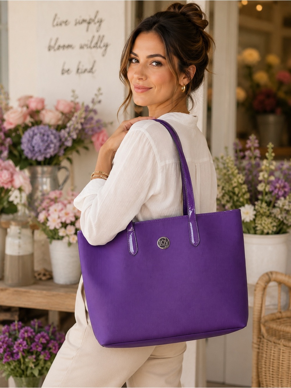 NWOT Joy Mangano Purple Tote Bag Large Carryall Shoulder Bag & Matching Wallet - Picture 1 of 13